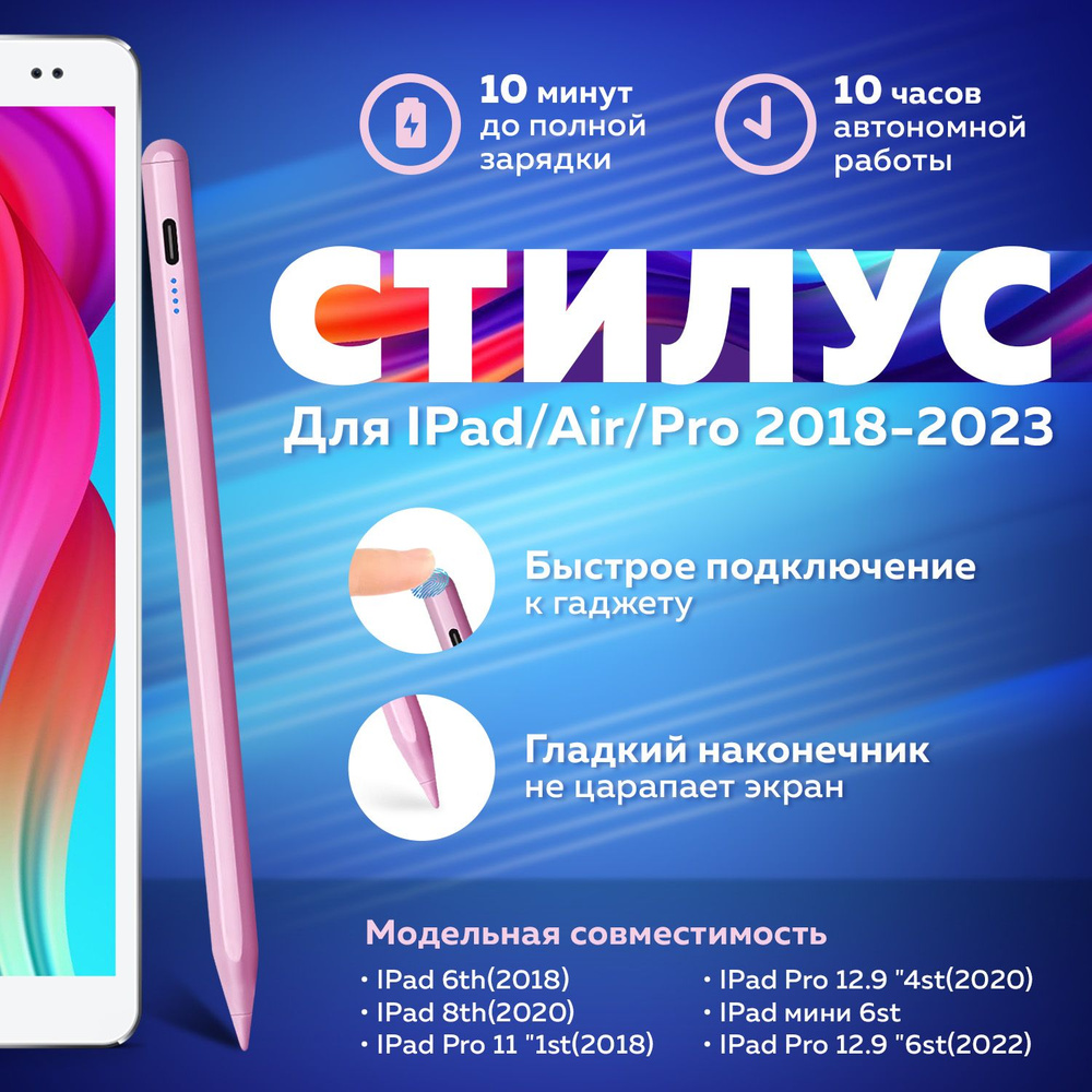 Активный стилус Pencil pen розовый для iPad/Air/PRO 2018-2023 #1