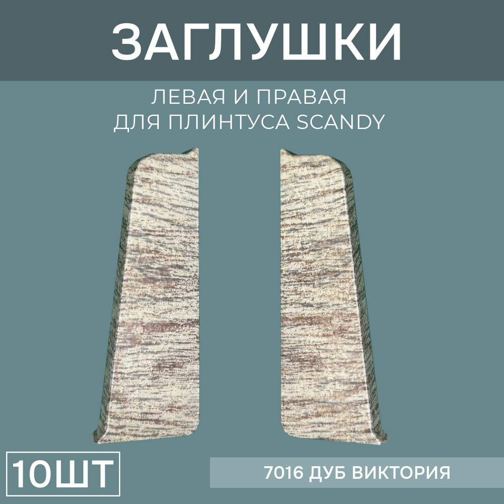 Заглушка левая+правая 72мм для напольного плинтуса Scandy 5 блистеров по 2 шт, цвет: Дуб Виктория  #1