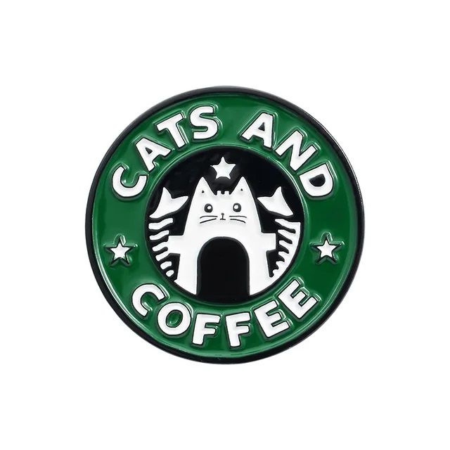 Значок-брошь "Cats and Coffee" металлический пин "Коты и кофе" #1