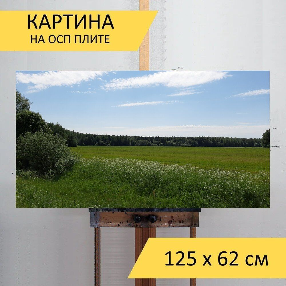 LotsPrints Картина "Поле, рыбинск, пейзаж 31", 125  х 62 см #1