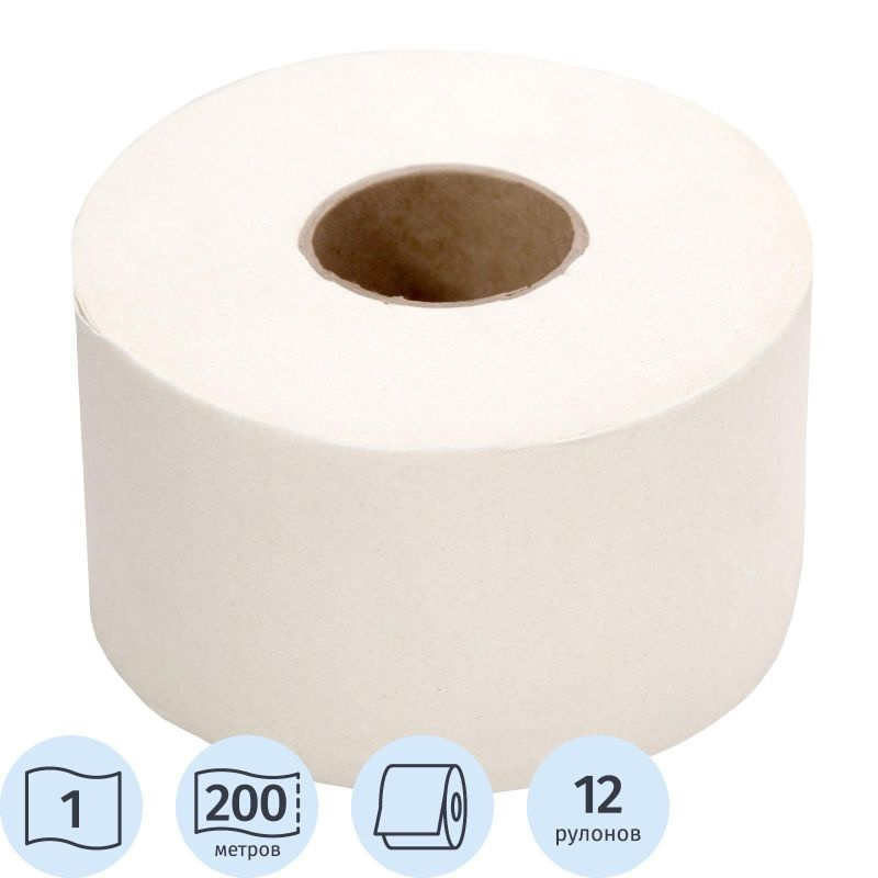 Бумага туалетная Терес mini Econom 1-нослойная 200м натуральный цвет (уп.:12рул) (Т-0024)  #1