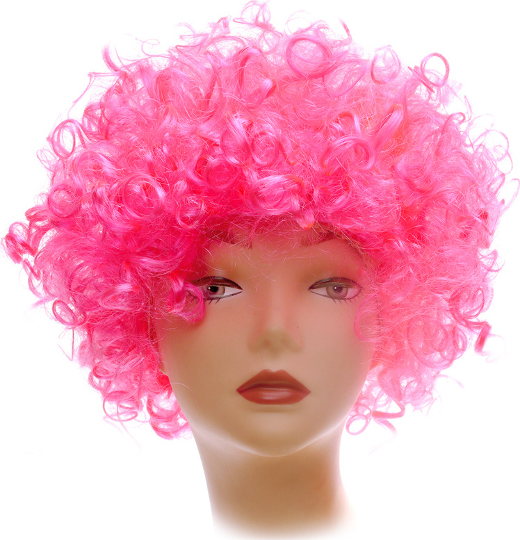 Карнавальный парик кудрявый,  ярко-розовый #1