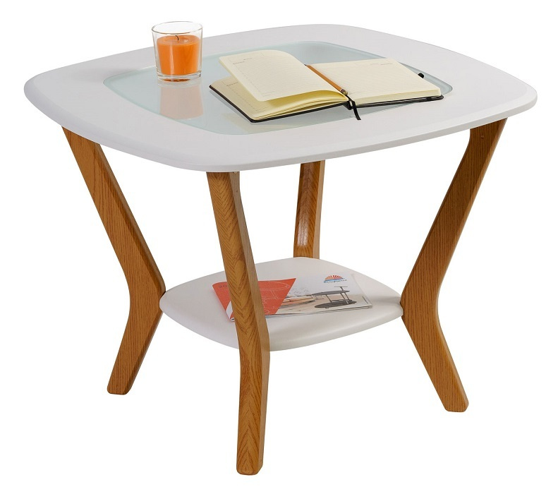 Журнальный столик Мебелик Мельбурн со стеклом белый/дуб светлый. Товар уцененный  #1