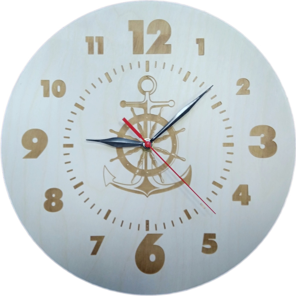 Часы в сауну, баню (предбанник) настенные RiForm с гравировкой "Якорь и штурвал", 30 см  #1