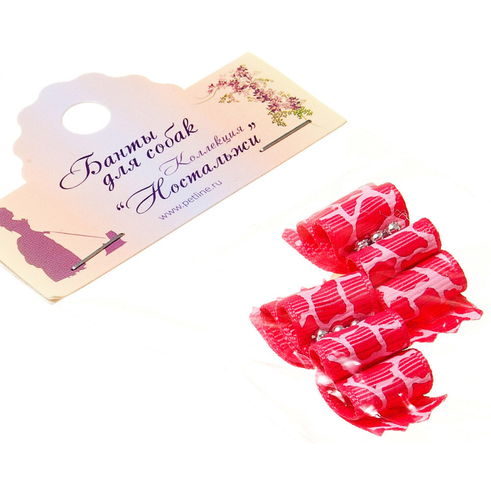 Бантик (пара) красный с розовыми полосками (камень звезда) /2-22-012/ Pet Line  #1