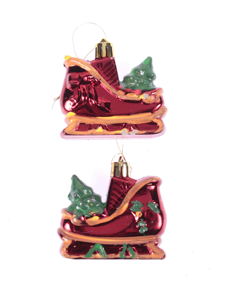 Рождественская декорация (Сани с Дедом-Морозом 2 шт.) Красный 7 см  #1