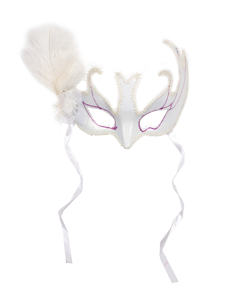 Карнавальная венецианская маска белая 22см #1
