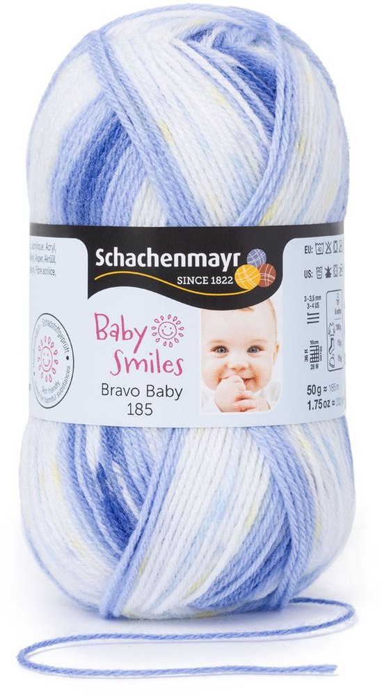 Пряжа Schachenmayr Baby Smiles Bravo Baby 185, 9801212_00193, белый, синий, голубой, 185 м, 50 г, 3 шт #1