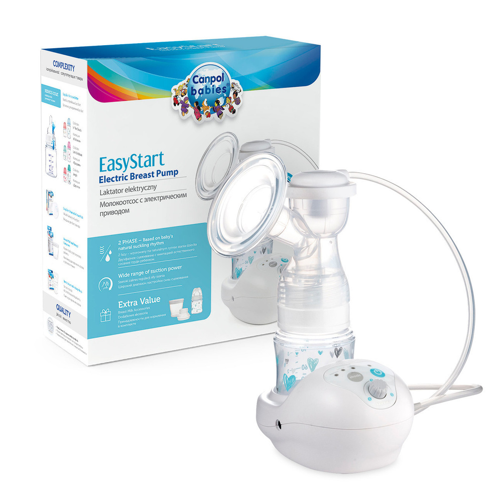 Молокоотсос электрический Canpol Babies EasyStart с бутылочкой, двухфазный, 3 режима, соска и бутылочка #1