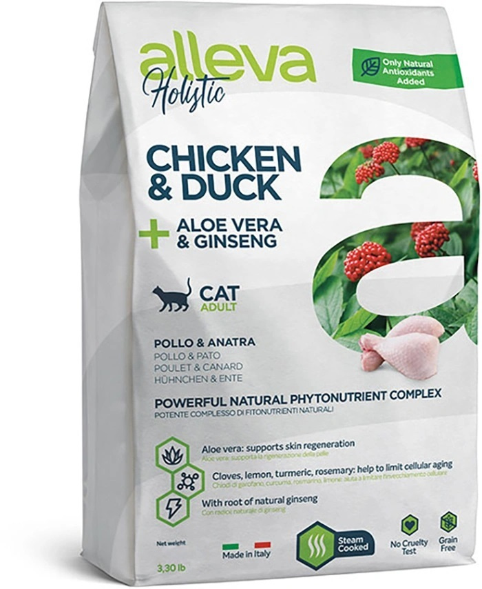 Alleva для кошек Holistic Cat Adult Chicken & Duck для взрослых кошек с курицей, уткой, алоэ вера и женьшенем, #1