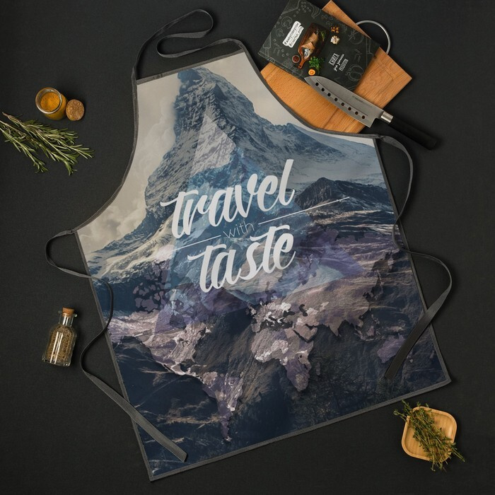 Фартук мужской кухонный поварской "Travel the taste" 65х80 см, оксфорд, подарок на 23 февраля  #1