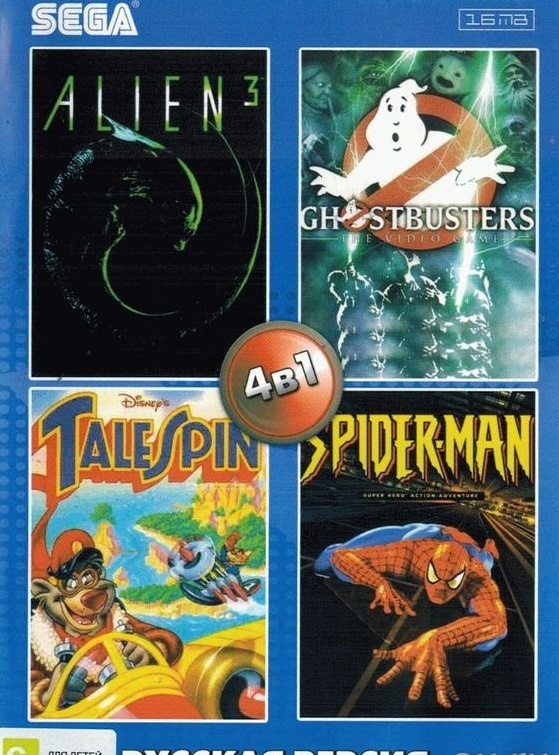 Картридж Игры Sega 4in1: Alien 3, Spider Man, Talespin, Ghostbusters #1