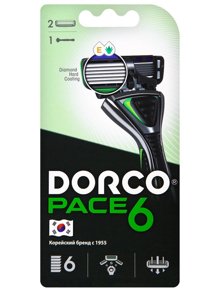 Dorco Бритва PACE6, 6-лезвийная, крепление PACE, плавающая головка (1 станок, 2 кассеты)  #1