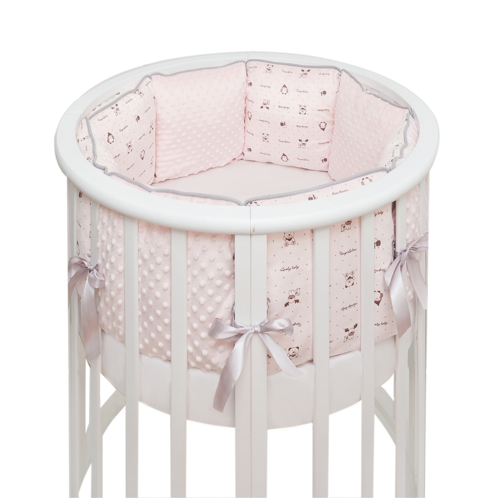 Универсальные Защитные бортики-подушки в стандартную, круглую и овальную кроватку "Lovely Baby Pink" #1