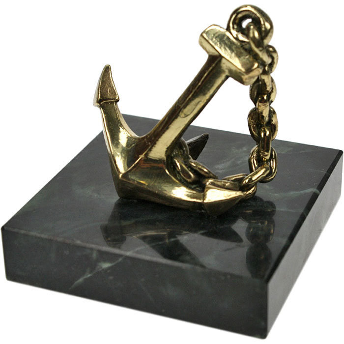 Статуэтка в подарок моряку "Якорь" из бронзы и змеевика (5 см)  #1