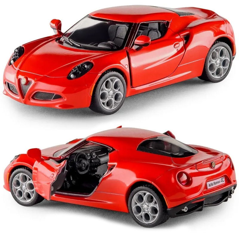 Машинка металлическая Kinsmart 1:32 2013 Alfa Romeo 4C 5366DKT инерционная, двери открываются / Красный #1