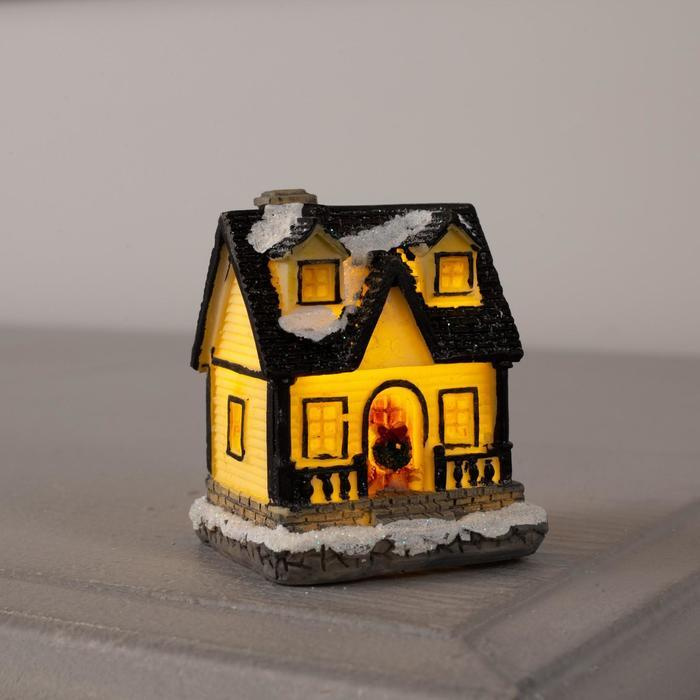 Светодиодная фигура Зимний домик, керамика, батарейки AG13х2, свечение тёплое белое  #1