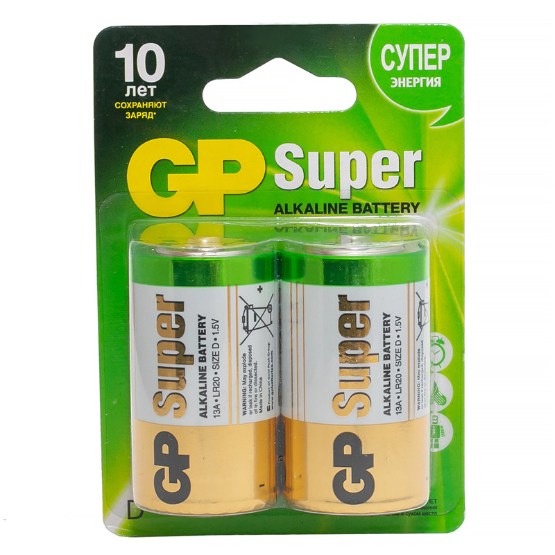 Батарейки алкалиновые 2 шт GP Super D (LR20, 13А), 1 упаковка #1