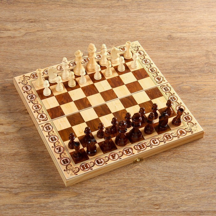 Шахматы "Дебют" (доска дерево 40 х 40 см, фигуры дерево, король h-8 см)  #1