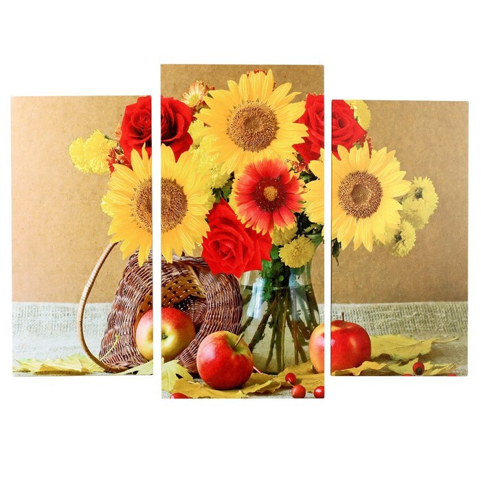 Модульная картина "Натюрморт с букетом цветов" (2-25х50, 30х60 см) 60х80 см  #1
