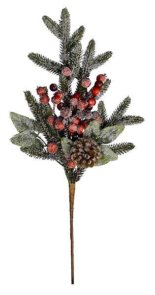 Декоративная ветка с шишкой и ягодками, хвоя 100% литая РЕ, 68 см, Kaemingk  #1