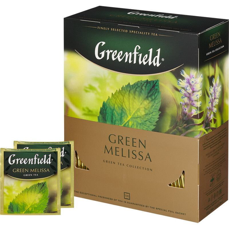 Чай Greenfield Green Melissa зеленый, фольгированные 100 пакетиков в упаковке  #1