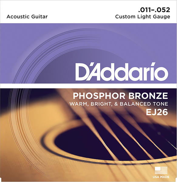 PHOSPHOR BRONZE Струны для акустической гитары фосфорная бронза Custom Light 11-52 D'Addario EJ26  #1