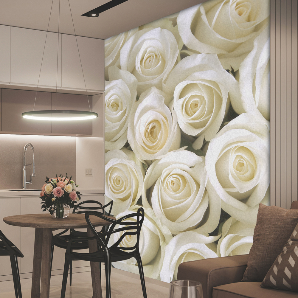 АРТ ФОТООБОИ / Фотообои 200 х 270 см "Белые розы", дизайнерские, цветы / Обои на стену, в гостиную, спальню, #1