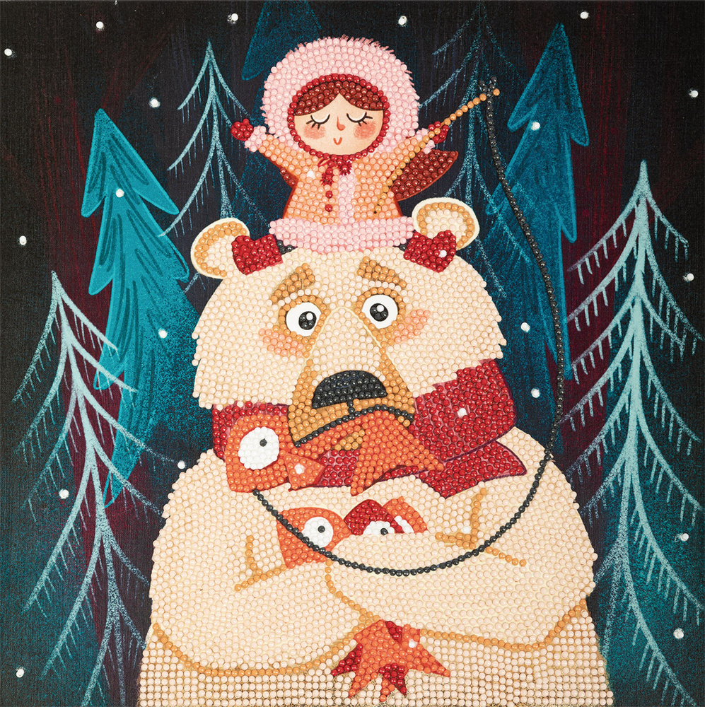 Набор ФРЕЯ кристальная (алмазная) мозаика ALBP-255 постер "Девочка и медведь" 30х30 см  #1