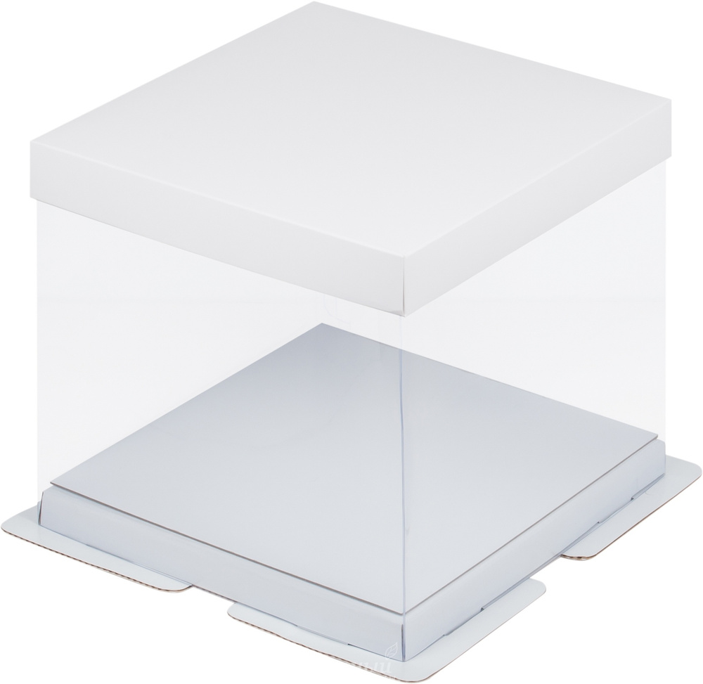 Упаковка для торта на 4 кг. 30х30х28 прозрачная Белая Премиум 022010  #1