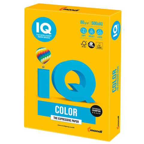 Бумага цветная IQ COLOR (А4,80г SY40 солнечно-желтый), Intensive, 500л., для всех видов принтеров и творчества, #1