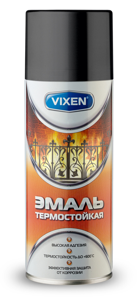 Аэрозольная краска VIXEN "Эмаль термостойкая кремнийорганическая, черная" 520 мл  #1
