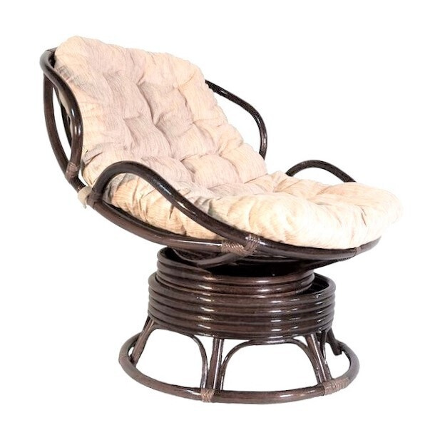 Кресло Папасан Челси вращающийся 23/03В из натурального ротанга с бежевой подушкой, цвет тёмно-коричневый #1