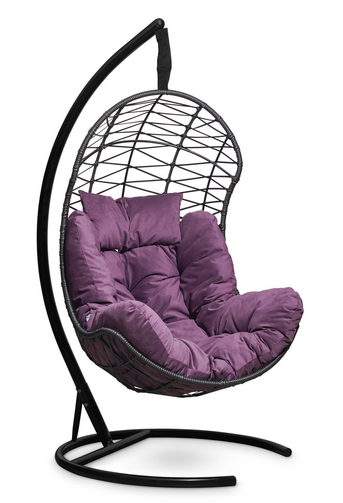 Подвесное кресло-кокон БАРСЕЛОНА коричневый+ каркас (фиолетовая подушка)  #1