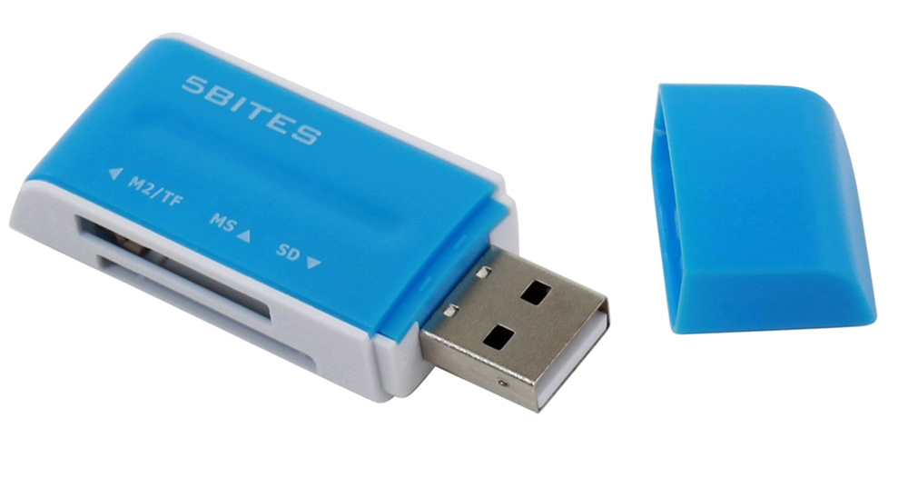 Картридер USB2.0 универсальный, ALL IN ONE, USB PLUG, синий, 5bites RE2-102BL  #1