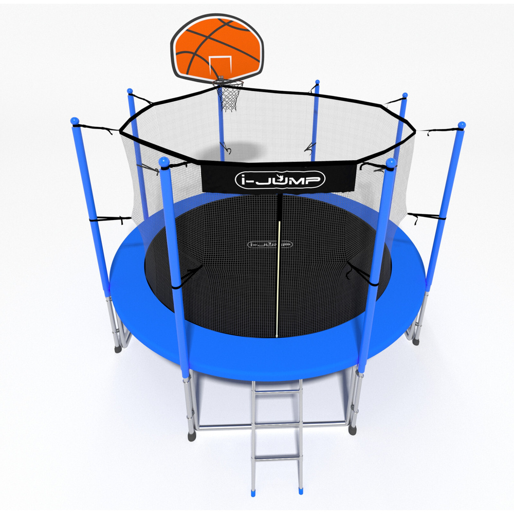 Батут каркасный i-Jump Basket 16ft blue, до 170 кг, нижняя защитная сеть с отделением для обуви, лестница, #1