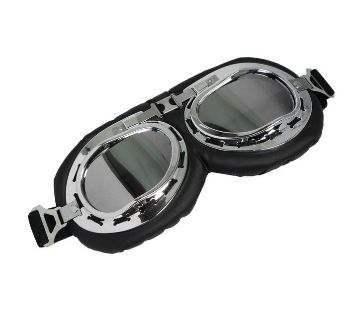 Очки для езды на мототехнике ретро, стекло хром, черные #1