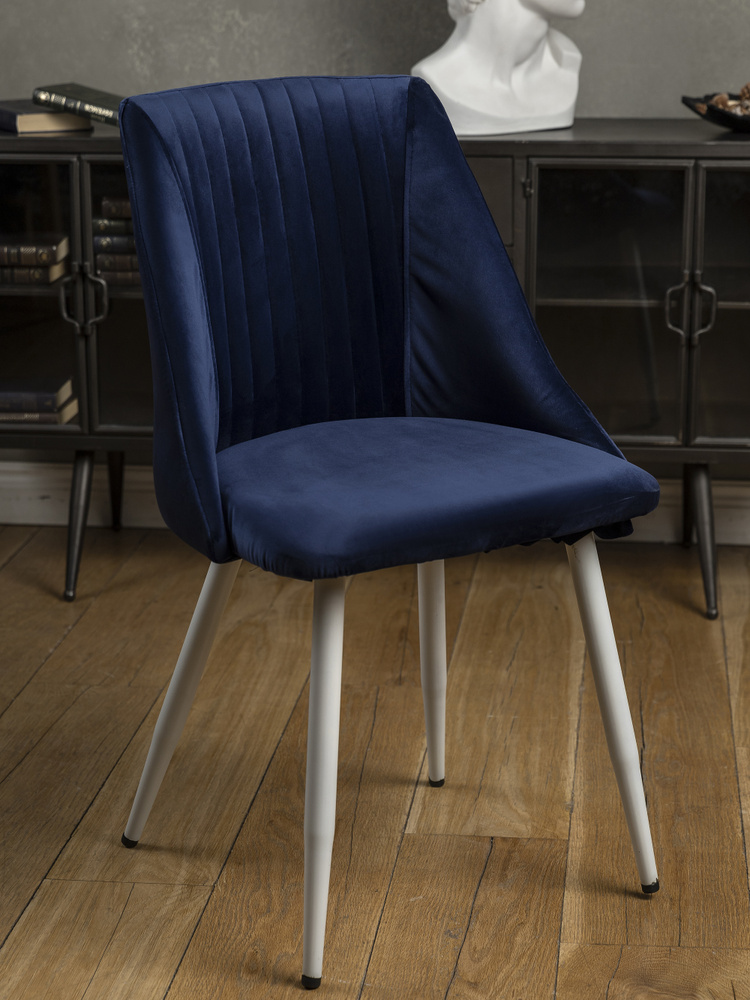 Стул Velex синий белые ножки, кухонные стулья с мягкой спинкой, мягкий стул с высокой спинкой для офиса, #1