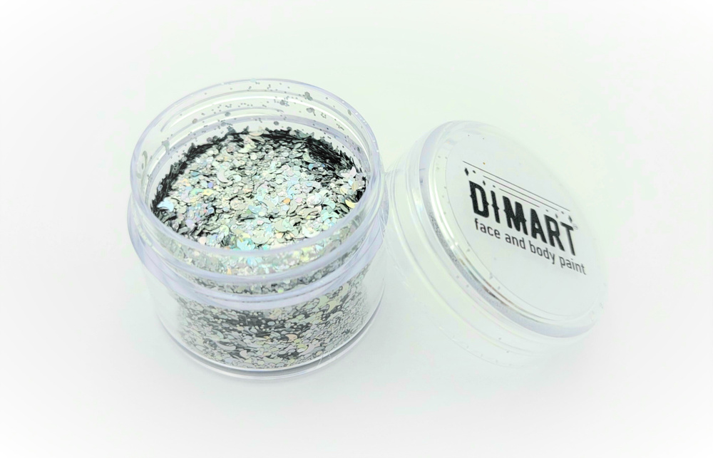 Глиттер сухой ''Dimart'' серебряный голографический Микс #2 30мл.  #1