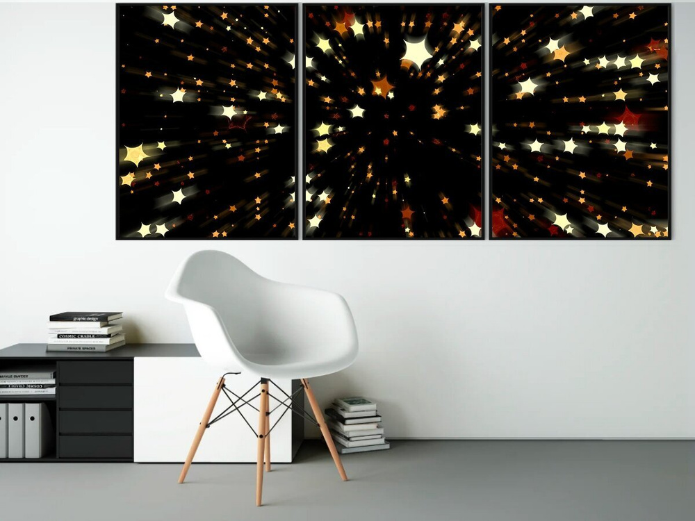 Модульный постер в раме "Звезды, звездное небо, загорать" 210x90 см. для интерьера  #1