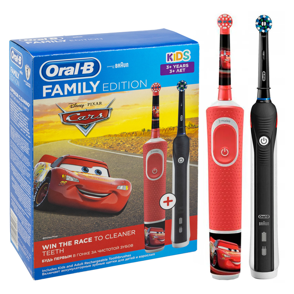 Набор электрических зубных щеток Oral-B Family Edition Pro 1 700+Kids Cars черный/красный  #1