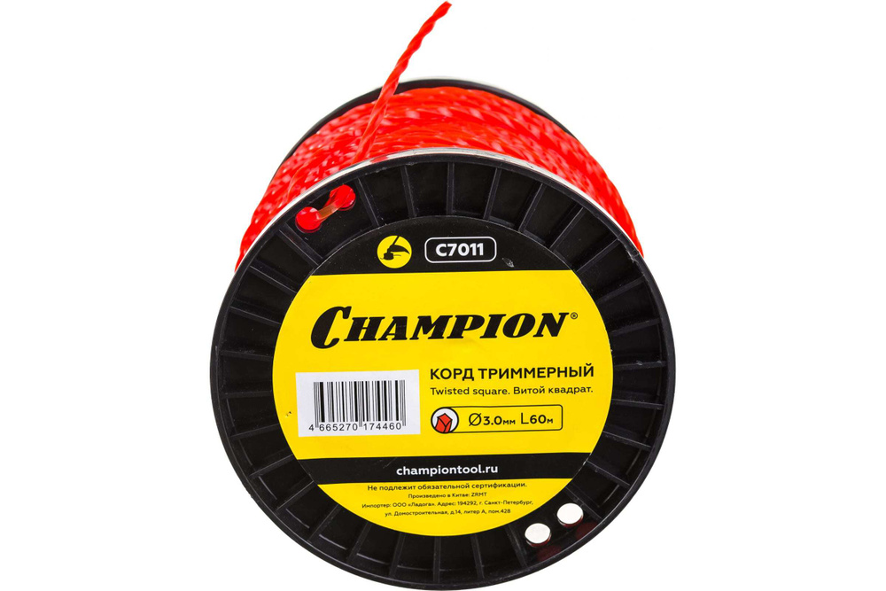 Корд триммерный CHAMPION Twisted Sguare 3,0мм*60м витой квадрат С7011 #1