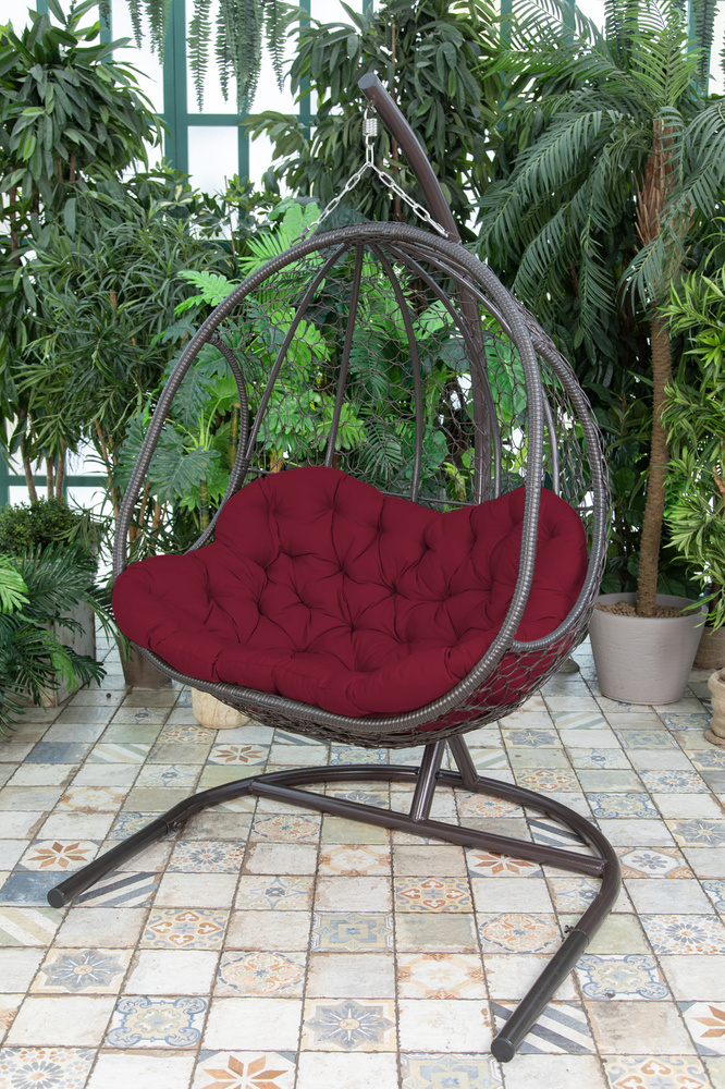 Подвесное садовое кресло Гермес на стойке, бордовое, KALYMERA, плетеный ротанг, мягкое сиденье, двухместное #1