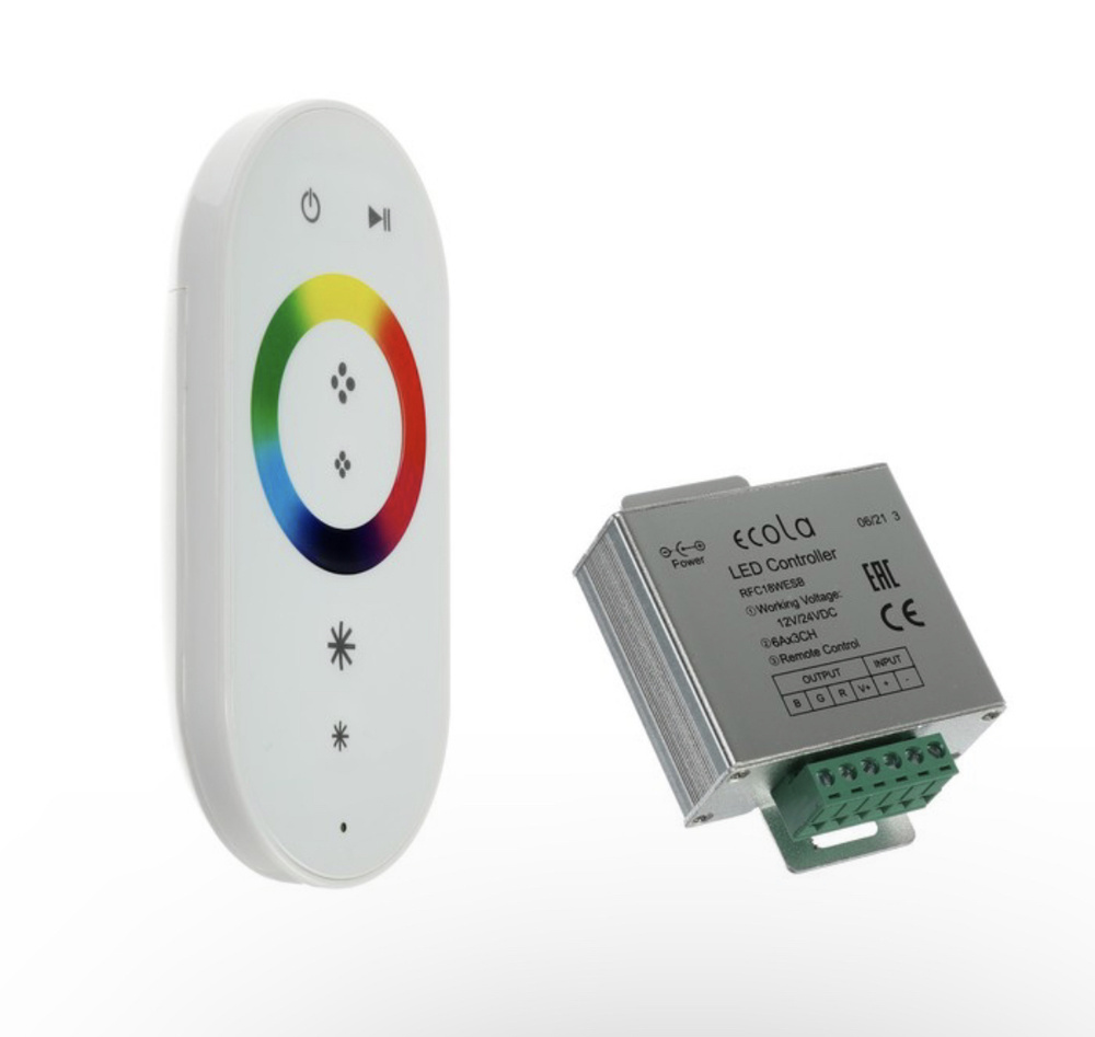 Ecola Контроллер для светодиодной ленты RGB, 12 В, 216 Вт, 18 А, белый сенсорный радиопульт  #1