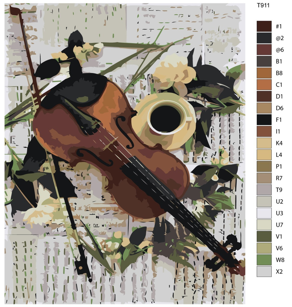 Картина по номерам T911 "Скрипка, музыкальный инструмент" 40x50  #1