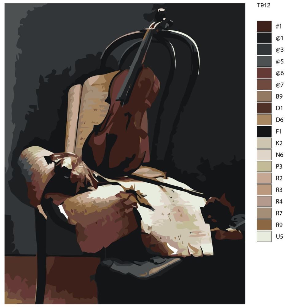 Картина по номерам T912 "Скрипка, музыкальный инструмент" 40x50  #1