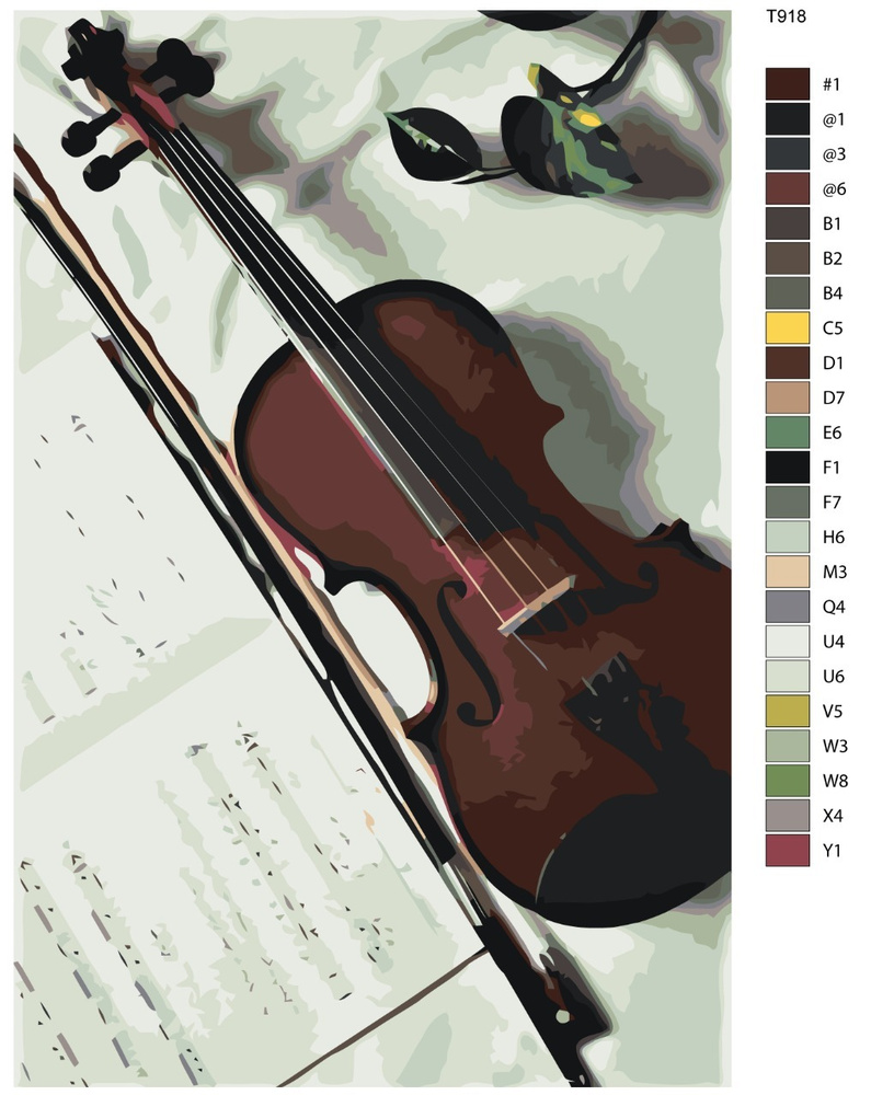 Картина по номерам T918 "Скрипка, музыкальный инструмент" 40x60  #1