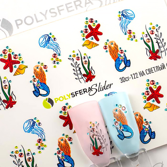 PolysferaSlider / Слайдеры для дизайна ногтей со стразами "Летние" 3Dcr-122 морская звезда, русалка  #1
