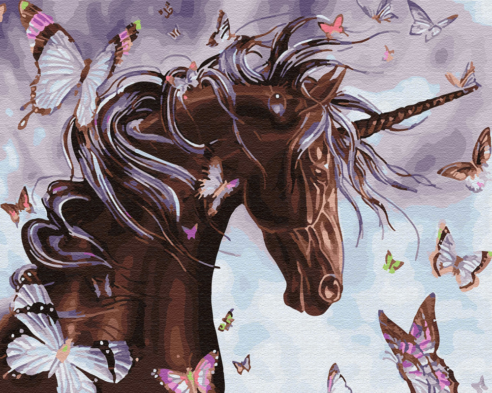 Картина по номерам ВанГогВоМне 40х50 на подрамнике Единорог с бабочками  #1
