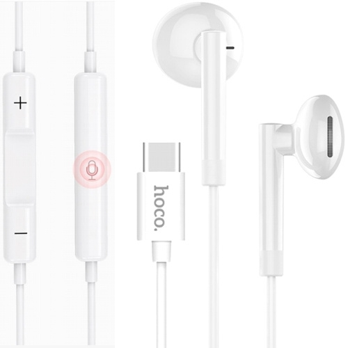 USB Type-C наушники вкладыши с микрофоном Hoco L10 Acoustic White, мобильная гарнитура, штекер USB-C, #1